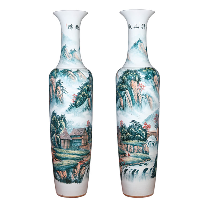 Jingdezhen ceramics hand - made Chinese landscape painting of large vase decoration to the hotel lobby villa large furnishing articles