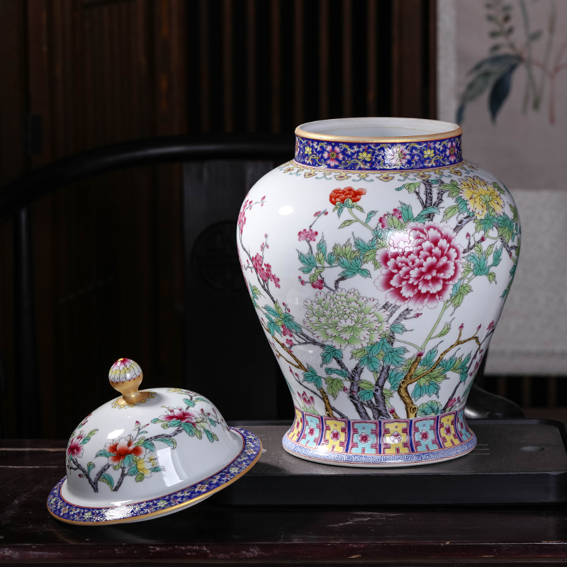 General archaize of jingdezhen ceramics powder enamel tank storage tank with cover household of Chinese style household decorates sitting room furnishing articles