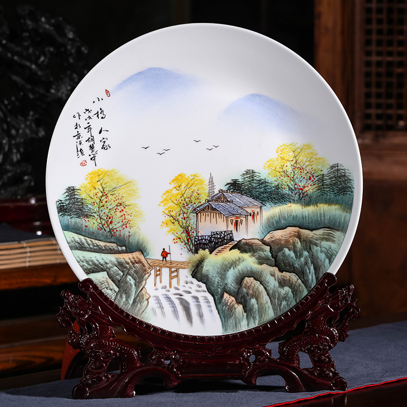 Jingdezhen ceramics hand - made hang dish decoration plate modern Chinese style living room a study home decoration furnishing articles