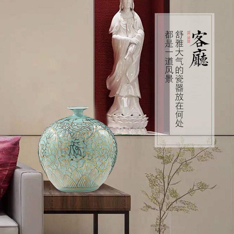 Jingdezhen ceramics by hand shadow see big blue glaze vase sitting room decoration of Chinese style office furnishing articles