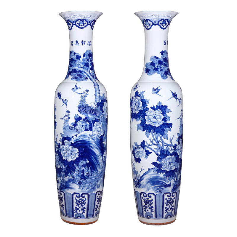 Jingdezhen ceramics antique hand - made large blue and white porcelain vase 1 meter 8 Chinese sitting room adornment is placed