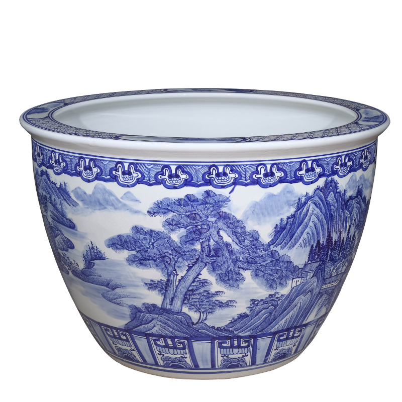 Jingdezhen ceramics hand - made scenery aquarium fish farming water lily of blue and white porcelain basin sitting room ground to heavy household size