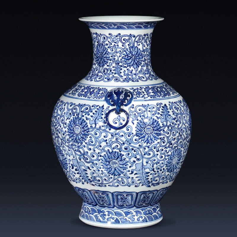 Jingdezhen ceramics by hand antique Chinese blue and white porcelain vases, flower arrangement and classic porch decoration furnishing articles