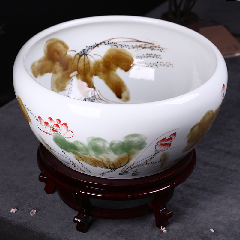 Jingdezhen ceramic goldfish bowl hand - made variable shallow porcelain cylinder tortoise lotus lotus basin furnishing articles extra large