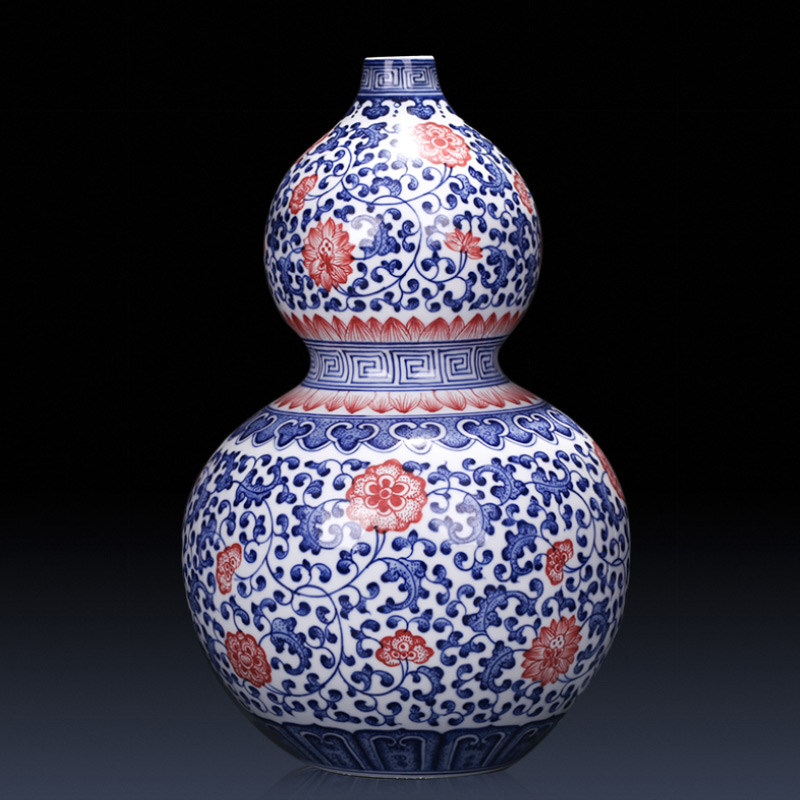 Jingdezhen ceramics imitation qianlong year hand - made of blue and white gourd bottle of new Chinese style classical sitting room adornment is placed