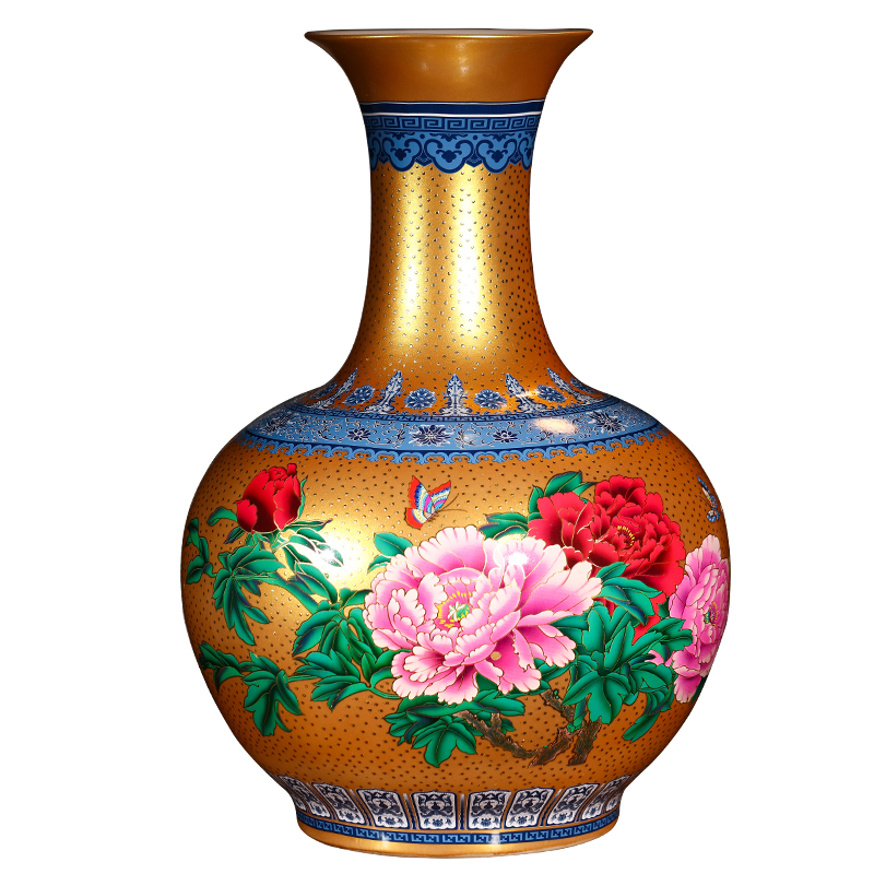 Jingdezhen ceramics European golden peony of large vases, flowers in the living room home decoration handicraft furnishing articles