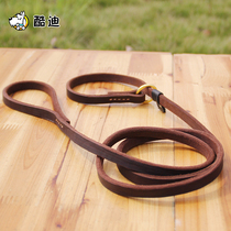 Collar traction integrated cowhide chain traction belt Medium and large dog cowhide collar half P chain pet rope dog pull belt