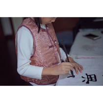 Childrens girls autumn and winter pink brocade thin cotton traditional pair cotton vest shoulder Chinese Tang suit