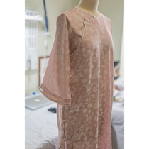 Hand-stitched skewer spot powder white plum branch) Chinese traditional flat cut without Province full open open open big sleeve cheongsam tea suit