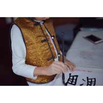 Children boys and girls with Chinese style thin cotton vest shoulder autumn and winter brocade cotton New Year