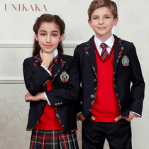 Unikaka British primary school uniform Class uniform Childrens kindergarten Garden uniform Suit School uniform suit Spring and autumn