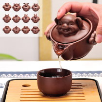 (12 Zodiac pot) original mine purple sand teapot hand grab pot quick guest Cup Zhu mud tea cup kung fu tea set