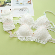 Japanese no steel ring triangle cup girl underwear white sweet cute lace water soluble lace bra set comfortable