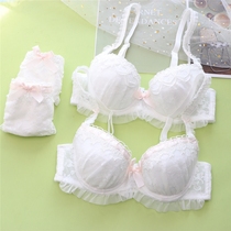 Sweet and cute girl Heart bra set Japanese thin lace net gauze summer sexy underwear bow milk cover
