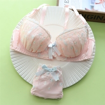 Japanese cute girl underwear thin size size with steel ring pink bow sweet lace bra set Autumn