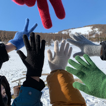 JHXC out of the street BI with simple plush gloves female Korean version of warm and cold cycling wool knitted five finger gloves