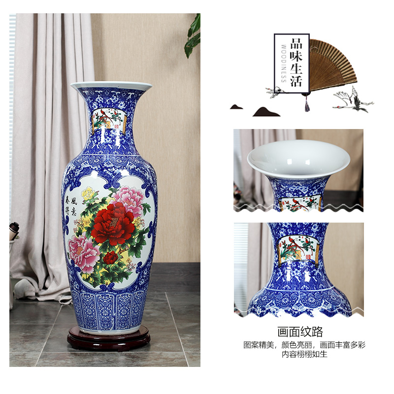 Jingdezhen blue and white vase of large sitting room I household ceramics handicraft ceramic vase furnishing articles
