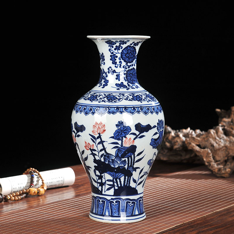 Jingdezhen ceramics guiguzi of blue and white porcelain vases, flower implement wine cabinet office decoration handicraft furnishing articles in the living room