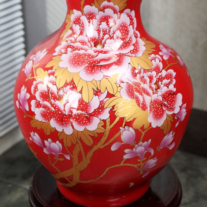 Jingdezhen China red peony maxim gourd vase of large sitting room home decoration furnishing articles