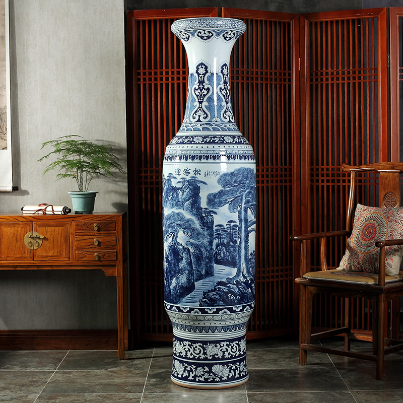 Jingdezhen blue and white landscape of large ceramic hand - made vases hall hotel opening gifts sitting room adornment is placed