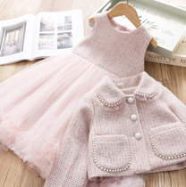 girls autumn winter vest dress girls dress two piece suit girl baby korean style chanel coat princess dress