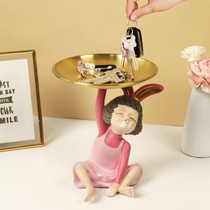 Into the door girl key storage tray ornaments creative living room coffee table TV cabinet candy plate home decorations