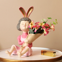 Nordic flower cute rabbit girl decoration decoration creative home living room porch TV cabinet crafts small decoration