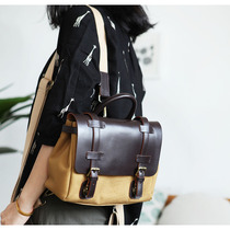 Cloth Valley Forest Womens Bull Leather Matching Sails Cloth Bag Single Shoulder Double Shoulder Bag Slanted Satchel Multifunction Art Girl Bag B173