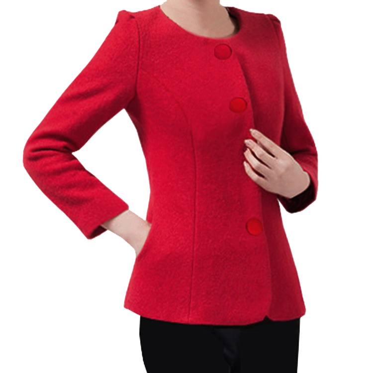 Áo khoác len dáng ngắn mùa thu đông 2021 phong cách mới của phụ nữ hàn quốc len không cổ áo mỏng vừa vặn với áo cánh - Áo khoác ngắn