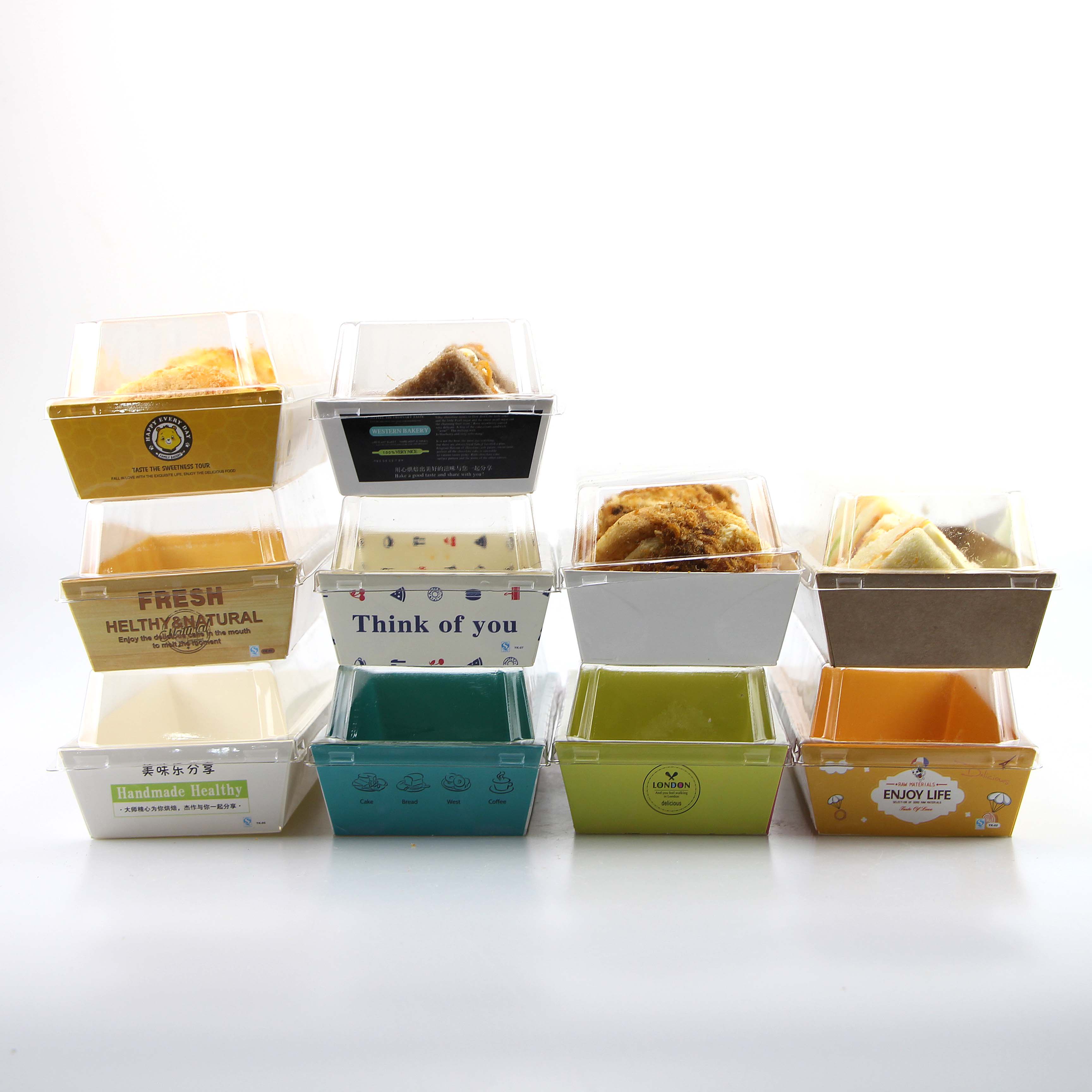 三明治新款白色盒透明吸塑盖烘焙包装甜甜圈蛋糕面包西点盒100套