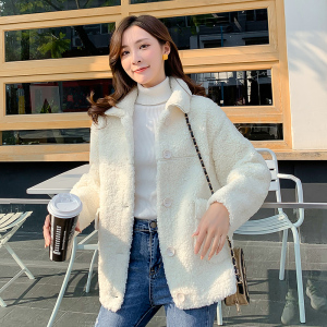 Lamb wool jacket female stitching fur loop wool lamb velvet