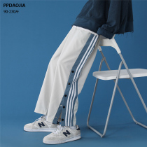 Spring Autumn Tide Card Row Buttons Pants Men Loose Big Code Slim size Fat Son Straight Barrel Broadlegged Pants Korean Version Trend Casual Long Pants