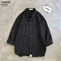 Summer port Wind day Striped Ice Silk Shirt Male short sleeves Loose Big Code Ruffin Handsome Shirt Trendy 70% Sleeve Jacket