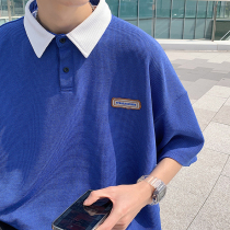 Summer port Wind without gender turnover polo shirt short sleeve male loose large code advanced sensation 100 lap half sleeve trend clothes