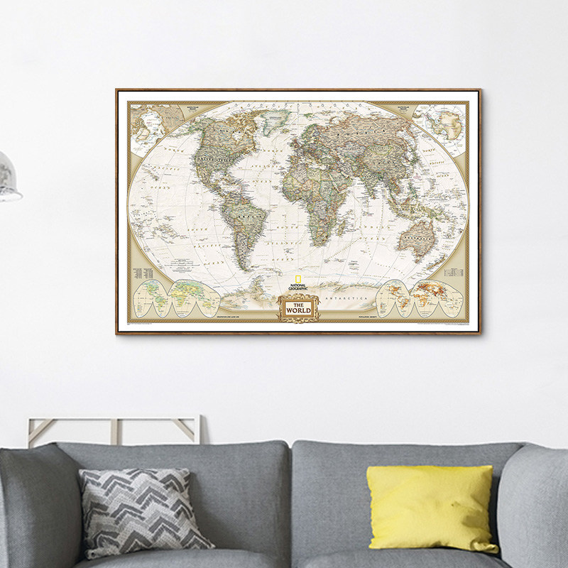 墙蛙 世界地图 大幅客厅挂画复古美式装饰画家居挂图办公室壁画