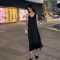 Concubine acetic acid sling dress female 2021 New satin loose slim high-end temperament