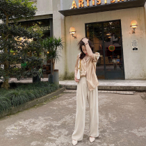 Concubine temperament fashion foreign style thin silk satin Imperial sister shirt suit trousers Summer Female light mature style suit