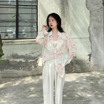 Princess Broken Flowers High-end Temperament Design Sensation 2022 New Slim Snowspun Long Sleeve Shirt Womens Summer