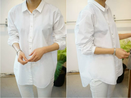 k920 Thế hệ quần áo của phụ nữ Hàn Quốc đơn giản đi làm bằng vải bông tinh khiết dài tay áo cánh mùa xuân và mùa thu dài tay có hàng trên cùng - Áo sơ mi dài tay