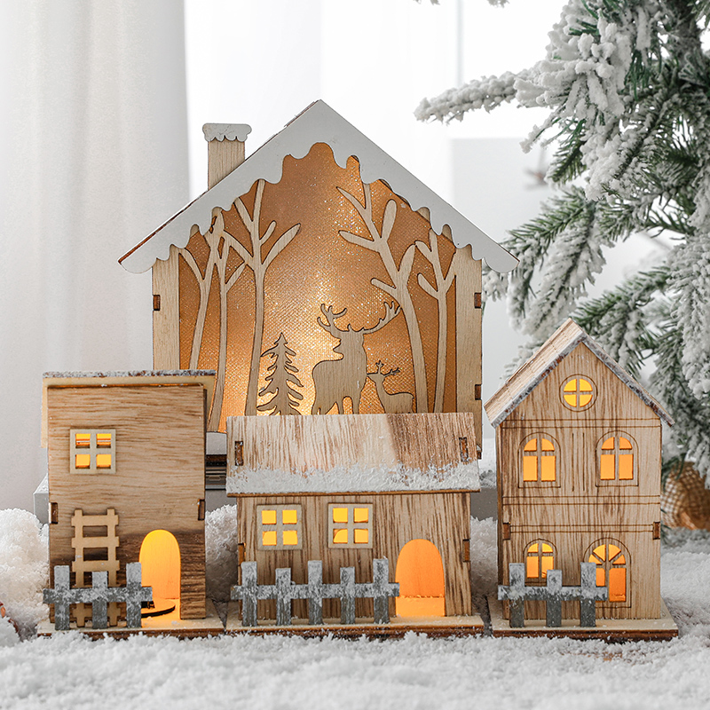 wooden christmas small house decoration nordic ins christmas wooden house christmas tree holiday decorations christmas