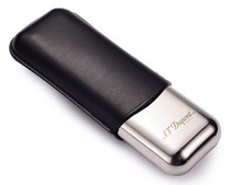 Dupont Original Cigar Case Cigar Case for Two Black Leather Metal 183010