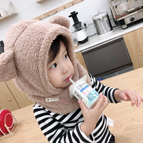 Winter cute childrens hat plus velvet female baby one-piece hat Plush baby pullover hat warm boy cotton hat