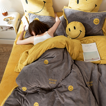 Winter milk velvet bed four-piece flannel double-sided velvet embroidered quilt cover Falai velvet thickened coral velvet sheets