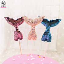 Birthday Cake Decoration Lighted Flag Mermaid Fish Tail Plugin Baking Creative Ocean Theme Fish Tail Plug
