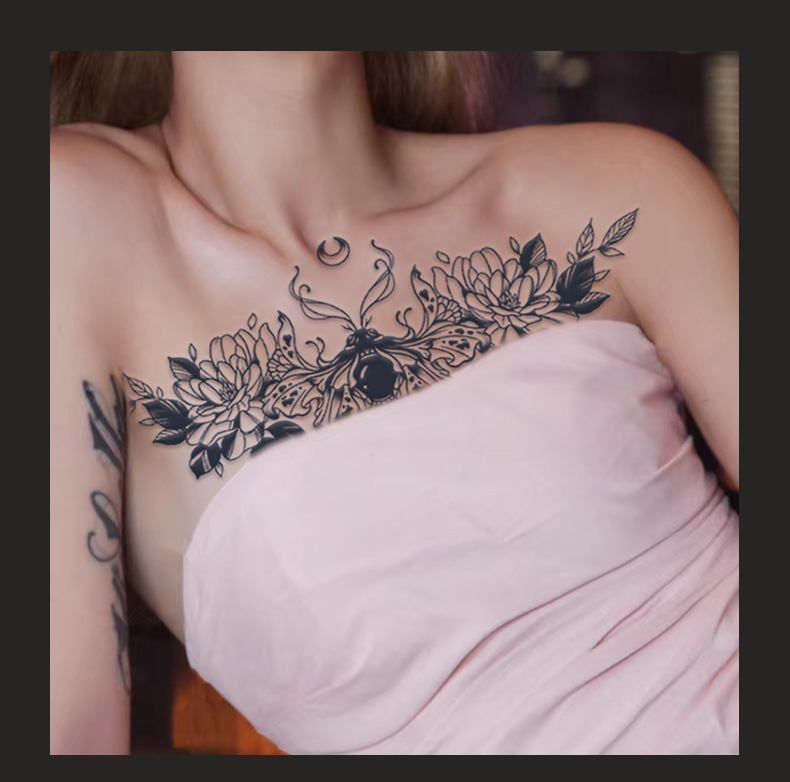 花朵果汁花瓣半永久纹身贴防水持久胸前仿真刺青锁骨遮盖疤痕胸花