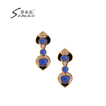 sumni shimini european and American wind 18K bag gold 925 silver green gold stone shiny earrings earrings earrings