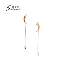 Japan and South Korea fresh simple eardrop long modified face thin asymmetric earrings female diamond-studded star moon earrings