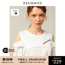 Shopping mall with the same model Dessenis spring loose Korean version of careful machine strapless letter round neck sleeve top sweater women
