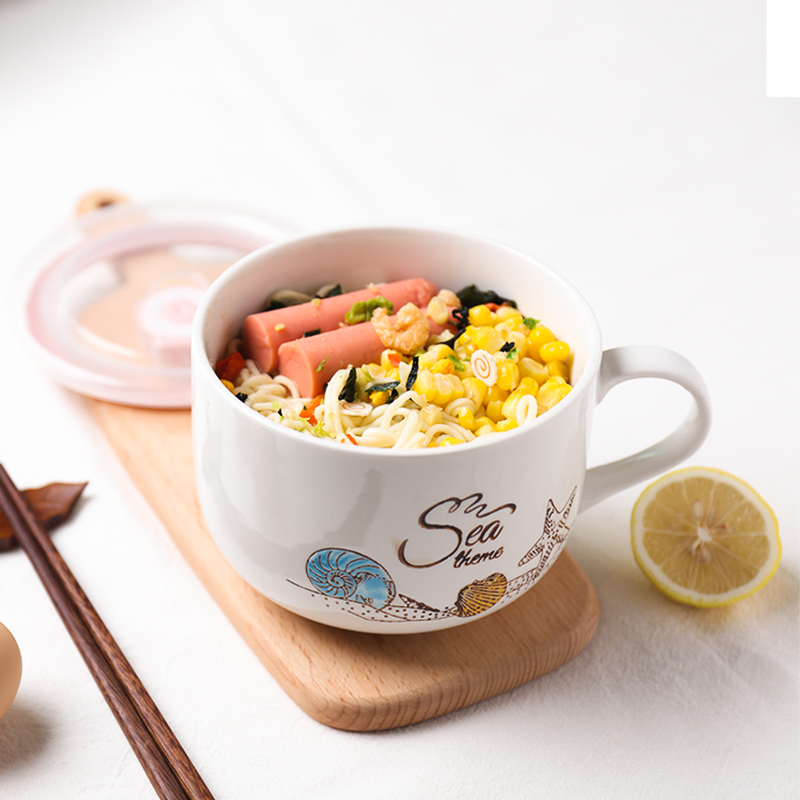 Shun cheung ceramic preservation bowl of household contracted dorm mercifully surface cup students rainbow such as bowl with cover microwave ceramic cup Europe type