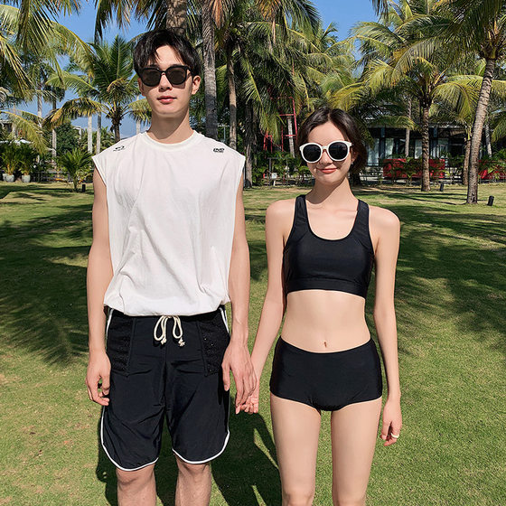 수영복, 여성 커플, 하이 허리, 배꼽 덮인 세련된 스포츠 스타일 분할 3 피스 세트, 남자 해변 바지, 허니문 휴가 수영복 수영복, 여성 커플, 하이 허리, 배꼽 덮인 세련된 스포츠 스타일 분할 3 피스 세트, 남자 해변 바지, 허니문 휴가 수영복